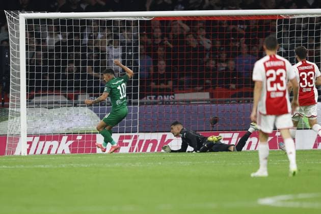 Fußball, EL Quali, Ajax Amsterdam - Ludogorez Rasgrad AMSTERDAM , 31-08-2023 , Johan Cruijff Arena , UEFA Europa League season 2023 2024 , Play-offs 2nd leg , match between Ajax and Ludogorets , Ludogorets Razgrad player Matias Tissera scores 0-1 Ajax - Ludogorets  x22144847x Copyright:
