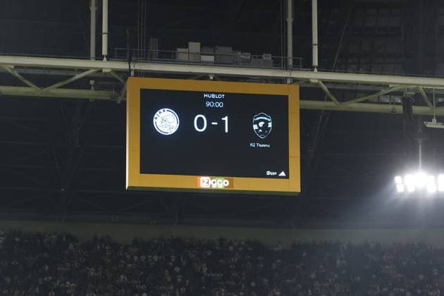 Fußball, EL Quali, Ajax Amsterdam - Ludogorez Rasgrad AMSTERDAM , 31-08-2023 , Johan Cruijff Arena , UEFA Europa League season 2023 2024 , Play-offs 2nd leg , match between Ajax and Ludogorets , score board with final score 0-1 Ajax - Ludogorets  x22145284x Copyright: