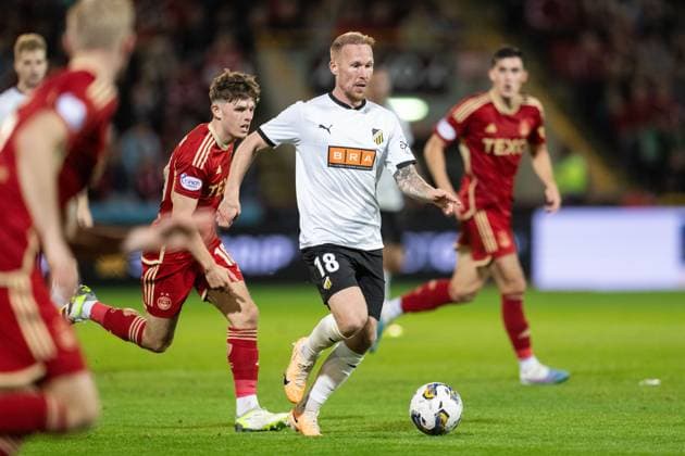230831 Häckens Mikkel Rygaard Jensen during the UEFA Europa League play off between Aberdeen and Häcken on August 31, 2023 in Aberdeen Photo Daniel Stiller BILDBYRAN code DS DS0328 football soccer football uefa europa league aberdeen häcken bbeng bbauto  Copyright: DANIELxSTILLER BB230831DS034