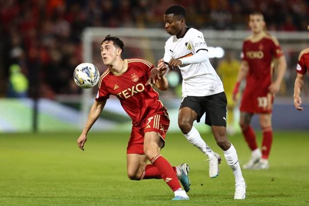 Aberdeen v BK Hacken Europa League 31 08 2023. Play Off Jamie McGrath (7) of Aberdeen during the Europa League play off match between Aberdeen and BK Hacken at Pittodrie Stadium, Aberdeen, Scotland on 31 August 2023. Aberdeen Pittodrie Stadium Aberdeenshire Scotland Editorial use only , Copyright: xStephenxDobsonx PSI-17931-0115