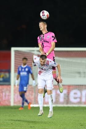 SOCCER - UEFA EL, Zrinjski vs LASK MOSTAR,BOSNIA AND HERZEGOVINA,31.AUG.23 - SOCCER - UEFA Europa League, qualification, HSK Zrinjski Mostar vs Linzer ASK. Image shows Felix Luckeneder (LASK) and Matej Senic (Zrinjski).  GEPAxpictures xMathiasxMandl