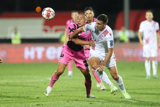 SOCCER - UEFA EL, Zrinjski vs LASK MOSTAR,BOSNIA AND HERZEGOVINA,31.AUG.23 - SOCCER - UEFA Europa League, qualification, HSK Zrinjski Mostar vs Linzer ASK. Image shows Marin Ljubicic (LASK) and Damir Zlomislic (Zrinjski).  GEPAxpictures xMathiasxMandl