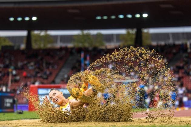 Bilder des Jahres 2023, Sport 08 August Sport Bilder des Tages Weltklasse Zuerich 2023; 31.08.2023 Maryna BEKH-ROMANCHUK (UKR) competes in the triple jump at Weltklasse Zuerich 2023 in Zuerich, on Thursday, August 31, 2023 *** Weltklasse Zuerich 2023 31 08 2023 Maryna BEKH ROMANCHUK UKR competes in the triple jump at Weltklasse Zuerich 2023 in Zuerich, on Thursday, August 31, 2023 Copyright: xBEAUTIFULxSPORTS OlafxRellischx