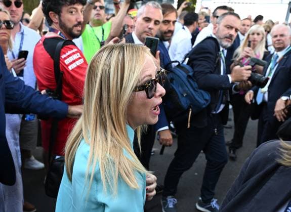 September 3, 2023, Monza, Italy: Italian Prime Minister Giorgia Meloni reacts at her arrival to attend the Italian Formula One Grand Prix at the Autodromo Nazionale in Monza, Italy, 3 september 2023. ANSA DANIEL DAL ZENNARO F1: Monza; Meloni arriva all autodromo  - ZUMAa110 20230903_zaf_a110_006 Copyright: xDanielxDalxZennarox