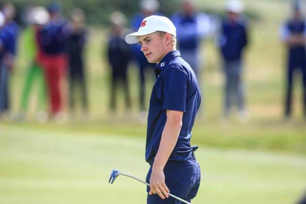 3rd September 2023; Old Course at St Andrews, St Andrews, Fife, Scotland; Walker Cup, Final Round; Connor Graham of Great Britain and Ireland reacts after missing a putt on the 16ht green on the Old Course, St Andrews, during a foursomes match  ActionPlus12550395 DavidxYoung