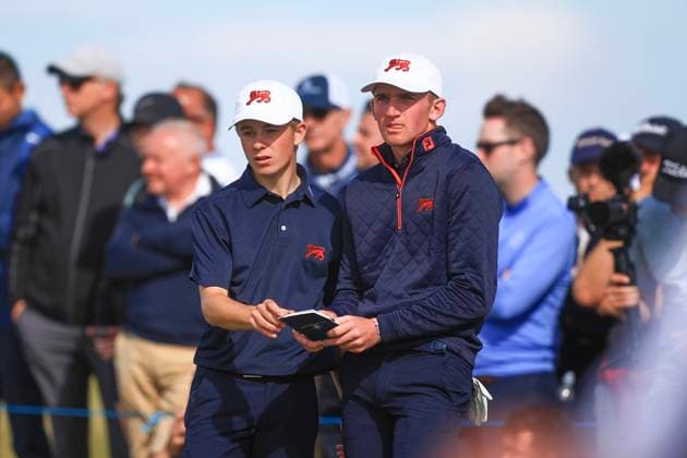 3rd September 2023; Old Course at St Andrews, St Andrews, Fife, Scotland; Walker Cup, Final Round; Connor Graham and Calum Scott of Great Britain and Ireland check their yardage book on the sixteenth hole on the Old Course, St Andrews, during a foursomes match  ActionPlus12550392 DavidxYoung