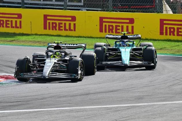 44 Lewis Hamilton GBR, Mercedes AMG Petronas F1 Team , 14 Fernando Alonso ESP, Aston Martin Aramco Cognizant F1 Team , F1 Grand Prix of Italy at Autodromo Nazionale Monza on September 3, 2023 in Monza, Italy Photo by HOCH ZWEI Monza Italy
