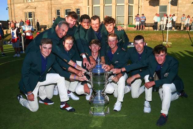 Bilder des Jahres 2023, Sport 09 September Sport Bilder des Tages 3rd September 2023; Old Course at St Andrews, St Andrews, Fife, Scotland; Walker Cup, Final Round; The United States of America team with the Walker Cup  ActionPlus12550616 DavidxYoung