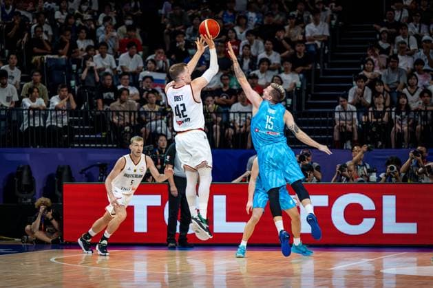 Basketball Okinawa 03 09 2023 FIBA Basketball World Cup 2023 World Championship Men Round 2 Germany GER Slovenia SLO Andreas Obst Germany, No 42 GREGOR HROVAT Slovenia, No 15