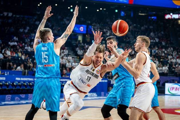 Basketball Okinawa 03 09 2023 FIBA Basketball World Cup 2023 Mens World Championship Round 2 Germany GER Slovenia SLO Moritz Wagner Germany, No 13 GREGOR HROVAT Slovenia, No 15 ZIGA DIMEC Slovenia, No 27 Nils Giffey Germany, No 05