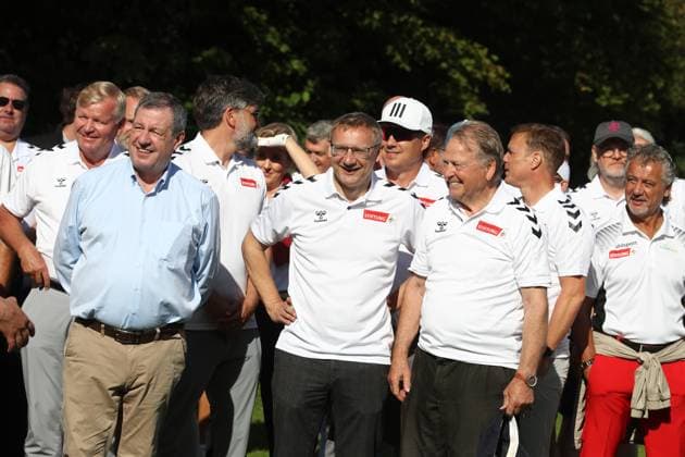 1 FC Köln 1 FC Köln, Gut Lärchenhof, FC Fairways 2023, golfing for a good cause, from left Werner Wolf, Eckhard Sauren, Karl Heinz Thielen, 04 09 2023, picture