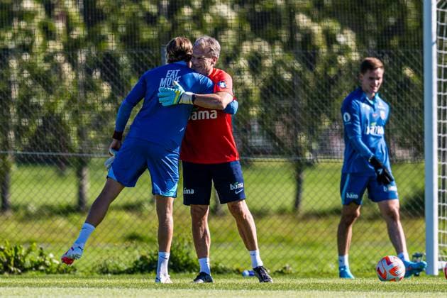 230904 orjan Haskjold Nyland of the Norwegian national football team during a training session on September 4, 2023 in Lillestrom Photo Marius Simensen BILDBYRAN COP 238 bbeng football fotball fotboll fotboll norge norway practice soccer training trening trening  Copyright: MARIUSxSIMENSEN BB230904BB342