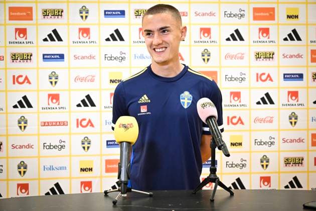 STOCKHOLM 20230905 Gustaf Lagerbielke during a press conference with the national football team before the European Championship qualifier against Estonia STOCKHOLM SVERIGE x10060x  Copyright: xHenrikxMontgomery TTx FOTBOLL EM-KVAL PRESSTRÄFF