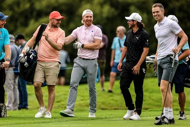 2023 Horizon Irish Open, The K Club, Kildare 6 9 2023 Cian Lynch with Ewen Ferguson and Dean Rock Cian Lynch with Ewen Ferguson and Dean Rock 6 9 2023  Copyright: x INPHO BenxBradyx BB1_1878