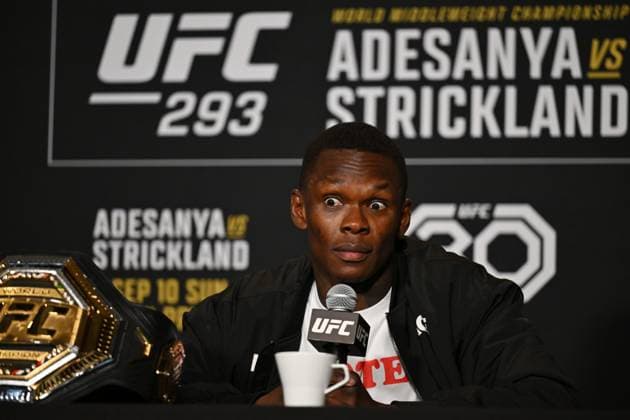 Sport Themen der Woche KW36 Sport Bilder des Tages UFC 293 SYDNEY PREVIEW, UFC Middleweight world title holder Israel Adesanya during a media preview for UFC 293, Hilton Sydney, in Sydney, Wednesday, September 6, 2023. ( NO ARCHIVING, EDITORIAL USE ONLY, NO USE IN BOOKS WITHOUT CONSENT SYDNEY NSW AUSTRALIA  Copyright: xDEANxLEWINSx 20230906001838538555