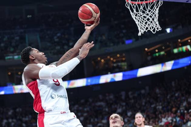(230906) -- MANILA, Sept. 6, 2023 -- Canada s RJ Barrett goes for a lay up during the quarterfinal between Canada and Slovenia at the 2023 FIBA World Cup in Manila, the Philippines, Sept. 6, 2023. ) (SP)PHILIPPINES-MANILA-BASKETBALL-FIBA WORLD CUP-QUARTERFINAL-CAN VS SLO WuxZhuang 