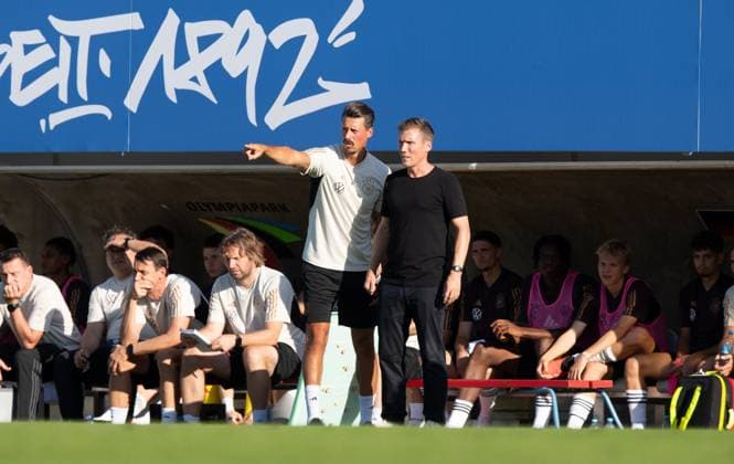 Football, U20, season 2023 24, Elite League U20 1 matchday , Germany U20 Italy U20 in Berlin, f l Co coach Sandro Wagner U20 Germany , coach Hannes Wolf U20 Germany , 07 09 2023, Copyright: xSebastianxRäppold MatthiasxKochx