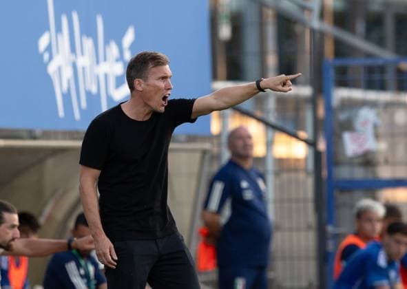 Football, U20, season 2023 24, Elite League U20 1 matchday , Germany U20 Italy U20 in Berlin, coach Hannes Wolf U20 Germany , 07 09 2023, Copyright: xSebastianxRäppold MatthiasxKochx