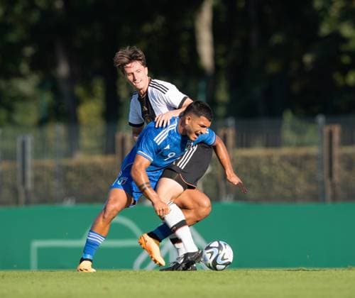 Football, U20, season 2023 24, Elite League U20 1 matchday , Germany U20 Italy U20 in Berlin, v l Tim Oermann U20 Germany , Daniele Montevago U20 Italy , 07 09 2023, Copyright: xSebastianxRäppold MatthiasxKochx
