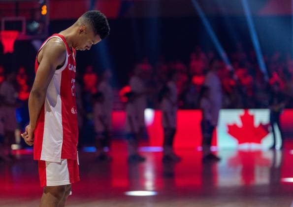 September 8, 2023, Manila, Philippines: FIBA World Cup Basketball semi-Final. Serbia vs Canada. Trae BELL-HAYNES bows his head for the national anthem Canada Manila Philippines - ZUMAr144 20230908_zap_r144_002 Copyright: xJaynexRussellx