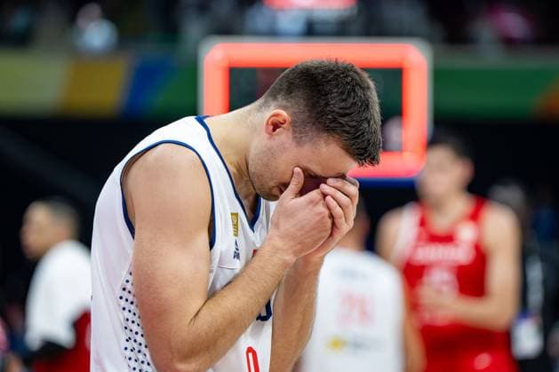 Basketball Manila Pasay 08 09 2023 FIBA Basketball World Cup 2023 Mens World Cup Semifinals Serbia SRB Canada CAN Serbia wins and advances to the final of the World Cup Aleksa Avramovic Serbia, No 30 Cheers Serbia