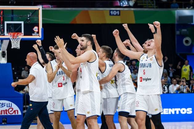 Basketball Manila Pasay 08 09 2023 FIBA Basketball World Cup 2023 Mens World Cup Semifinals Serbia SRB Canada CAN Serbia wins and is in the final of the World Cup Cheers Serbia