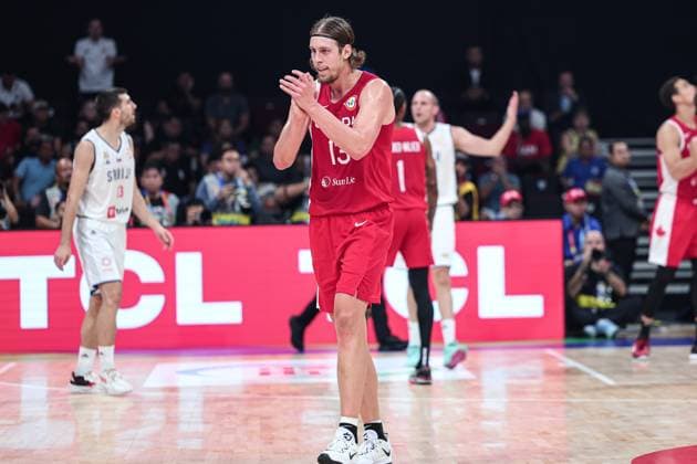 (230908) -- MANILA, Sept. 8, 2023 -- Canada s Kelly Olynyk reacts during the semifinal between Serbia and Canada at the 2023 FIBA World Cup in Manila, the Philippines, Sept. 8, 2023. ) (SP)PHILIPPINES-MANILA-BASKETBALL-FIBA WORLD CUP-SEMIFINAL-SRB VS CAN WuxZhuang 