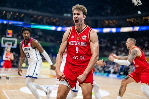 Basketball Manila Pasay 08 09 2023 FIBA Basketball World Cup 2023 Mens World Cup Semifinals United States of America USA Germany GER Franz Wagner Germany, No 09 Cheering
