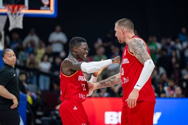 Basketball Manila Pasay 08 09 2023 FIBA Basketball World Cup 2023 Mens World Cup Semifinals United States of America USA Germany GER Germany wins and is in the final Dennis Schröder Schroeder Germany, No 17 Schröder Schroder Daniel Theis Germany, No 10 and others cheering