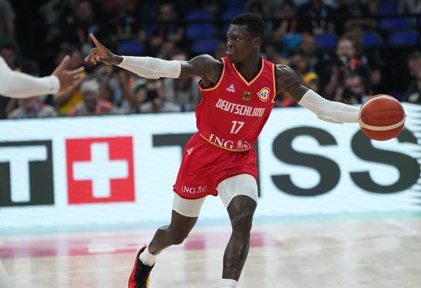 (230908) -- MANILA, Sept. 8, 2023 -- Dennis Schroder of Germany competes during the semifinal between the United States and Germany at the 2023 FIBA World Cup in Manila, the Philippines, Sept. 8, 2023. ) (SP)PHILIPPINES-MANILA-BASKETBALL-FIBA WORLD CUP-SEMIFINAL-USA VS GER MengxYongmin 