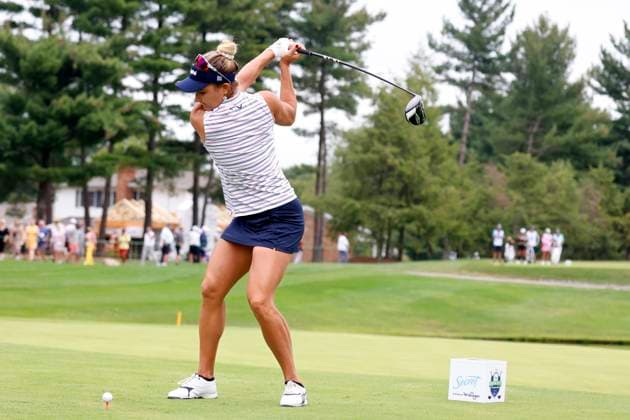 CINCINNATI, OH - SEPTEMBER 08: LPGA, Golf Damen golfer Lexi Thompson plays her tee shot on the 6th hole during the second round of the Kroger Queen City Championship at the Kenwood Country Club in Cincinnati, Ohio. (Photo by Brian Spurlock Icon Sportswire) GOLF: SEP 08 LPGA Kroger Queen City Championship EDITORIAL USE ONLY Icon230908023