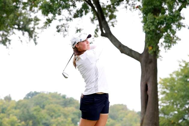 CINCINNATI, OH - SEPTEMBER 08: LPGA, Golf Damen golfer Jennifer Kupcho hits her tee shot on the 8th hole during the second round of the Kroger Queen City Championship at the Kenwood Country Club in Cincinnati, Ohio. (Photo by Brian Spurlock Icon Sportswire) GOLF: SEP 08 LPGA Kroger Queen City Championship EDITORIAL USE ONLY Icon230908040