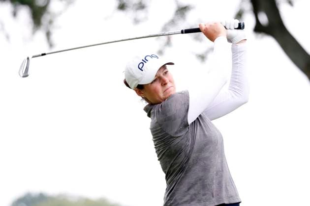 CINCINNATI, OH - SEPTEMBER 08: LPGA, Golf Damen golfer Ally Ewing hits her tee shot on the 8th hole during the second round of the Kroger Queen City Championship at the Kenwood Country Club in Cincinnati, Ohio. (Photo by Brian Spurlock Icon Sportswire) GOLF: SEP 08 LPGA Kroger Queen City Championship EDITORIAL USE ONLY Icon230908043