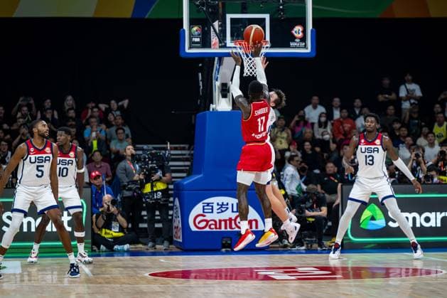 Basketball Manila Pasay 08 09 2023 FIBA Basketball World Cup 2023 Mens World Cup Semifinals United States of America USA Germany GER Dennis Schröder Schroeder Germany, No 17 Schröder Schroder AUSTIN REAVES USA, No 15