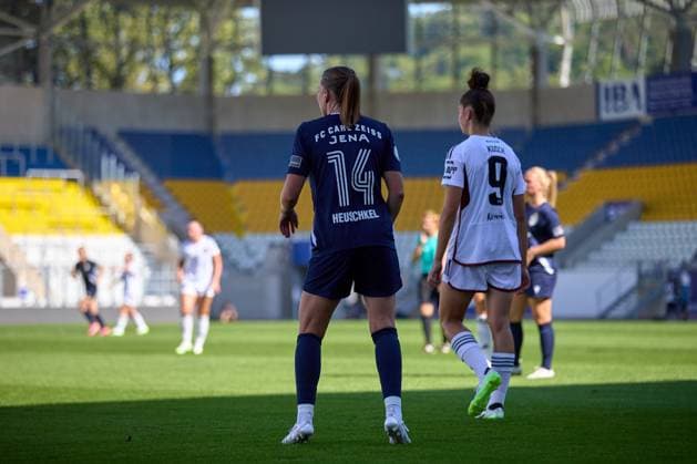 09 09 2023, GER, women soccer, DFB Pokal, 2 round, 2023 2024, FC Carl Zeiss Jena FC Nuremberg Anja Heuschkel 14, FC Carl Zeiss Jena , cutout, rear view Jena ad hoc arena, Ernst Abbe Sportfe Thuringia Germany