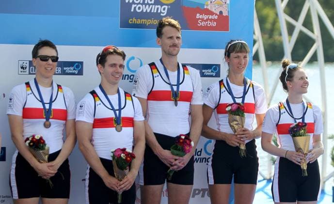 Bilder des Jahres 2023, Sport 09 September Bilder des Jahres 2023, Sport 09 September Sport Themen der Woche KW36 Sport Bilder des Tages 09.09.2023 Belgrade(Serbia) world rowing championships PR3 Mixed Coxed Four Final A Susanne Lackner(L),Jan Helmich(2L),Marc Lembeck(3L), Kathrin Marchand(4L),Inga Thoene(R) Germany bronze medal :