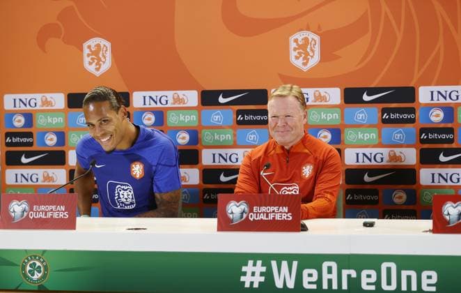 DUBLIN, 10-09-2023, Aviva Stadium, EURO Qualifier, EM, Europameisterschaft sseason 2023 2024 between Ireland and the Netherlands. Netherlands player Virgil van Dijk during the press conference, PK, Pressekonferenz and Ronald Koeman Netherlands in Dublin  x22276424x Copyright: