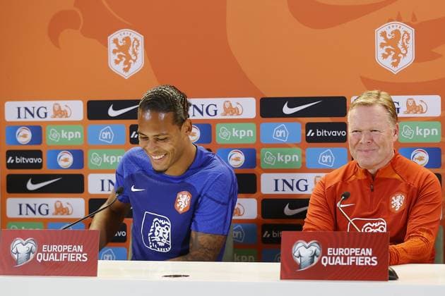 DUBLIN, 10-09-2023, Aviva Stadium, EURO Qualifier, EM, Europameisterschaft sseason 2023 2024 between Ireland and the Netherlands. Netherlands player Virgil van Dijk during the press conference, PK, Pressekonferenz and Ronald Koeman Netherlands in Dublin  x22276460x Copyright: