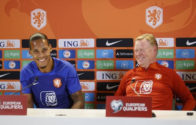 DUBLIN, 10-09-2023, Aviva Stadium, EURO Qualifier, EM, Europameisterschaft sseason 2023 2024 between Ireland and the Netherlands. Netherlands player Virgil van Dijk during the press conference, PK, Pressekonferenz and Ronald Koeman Netherlands in Dublin  x22276613x Copyright: