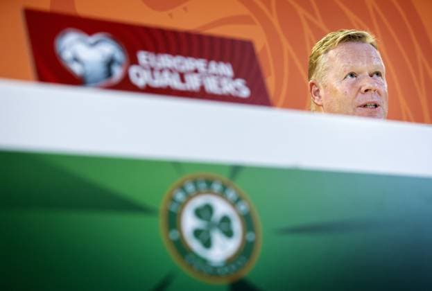 DUBLIN - National coach Ronald Koeman during the press conference, PK, Pressekonferenz in the run-up to the Dutch team s European Championship, EM, Europameisterschaft qualifier against Ireland in Dublin. After the 3-0 win over Greece, the Dutch national team, Nationalteam is in second place in the group, Ireland is number 4. ANP KOEN VAN WEEL xVIxANPxSportx xxANPxIVx 477738592 originalFilename: 477738592.jpg