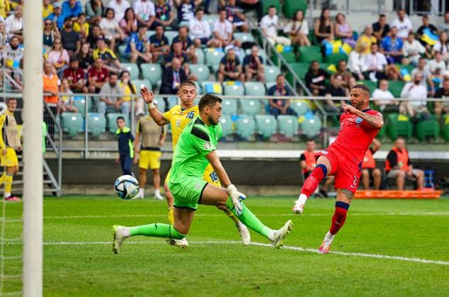 Ukraine v England UEFA European 2024 Qualifier 09 09 2023. Goal 1-1 Kyle Walker (12) of England scores a goal during the UEFA European 2024 Qualifier match between Ukraine and England at Wroclaw Stadium, Wroclaw, Poland on 9 September 2023. Editorial use only , Copyright: xNigelxKeenex PSI-17984-0004