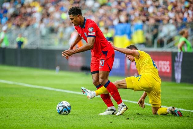 Wroclaw, 09.09.2023 MECZ 5. KOLEJKA ELIMINACJE DO MISTRZOSTW EUROPY 2024 GRUPA C: UKRAINA - ANGLIA --- QUALIFICATION FOR UEFA EURO, EM, Europameisterschaft,Fussball 2024 MATCH GROUP C IN WROCLAW: UKRAINE - ENGLAND NZ Jude Bellingham FOT. PATRYK PINDRAL 400mm.pl NEWSPIX.PL --- Newspix.pl POLAND OUT!  20230909_PP83_P83_0759