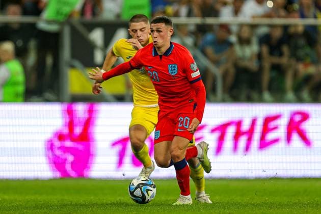 Ukraine v England UEFA European 2024 Qualifier 09 09 2023. Phil Foden (20) of England during the UEFA European 2024 Qualifier match between Ukraine and England at Wroclaw Stadium, Wroclaw, Poland on 9 September 2023. Editorial use only , Copyright: xNigelxKeenex PSI-17984-0050