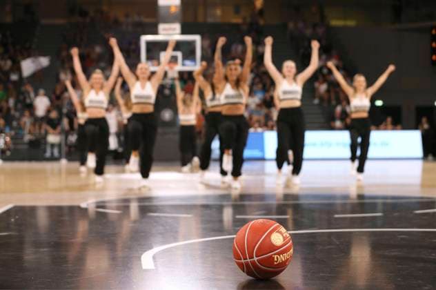 the Towers Cheergirls in action Basketball Men BBL on Fri 08 09 2023 Hamburg Towers Rostock Seawolves
