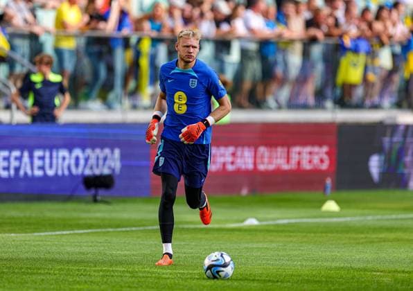 Ukraine v England UEFA European 2024 Qualifier 09 09 2023. Aaron Ramsdale (22) of England warms up during the UEFA European 2024 Qualifier match between Ukraine and England at Wroclaw Stadium, Wroclaw, Poland on 9 September 2023. Editorial use only , Copyright: xNigelxKeenex PSI-17984-0076