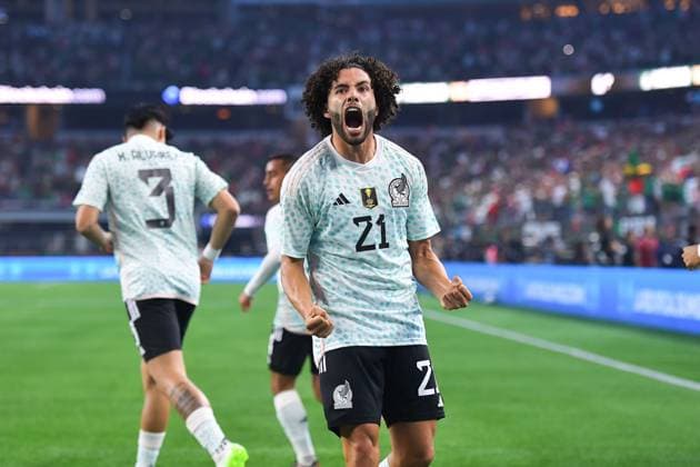 RECORD DATE NOT STATED Seleccion Mexicana 2023 Mexico vs Australia Cesar Huerta celebrates his goal 2-2 of Mexico during the game Mexico (Mexican national team, Nationalteam vs Australian National Team, International Friendly, Länderspiel, Nationalmannschaft at the AT-T Stadium, on September 9, 2023. <br><br> Cesar Huerta celebra su gol 2-2 en su Debut con Mexico durante el partido Mexico (Seleccion Mexicana) vs Australia, Amistoso Internacional, en el Estadio AT-T, el 9 de septiembre de 2023. ARLINGTON CDMXTEXAS ESTADOS UNIDOS  Copyright: xAdrianxMaciasx 20230909225624_SMN_23_AM_MEX_AUS_HUERTA251