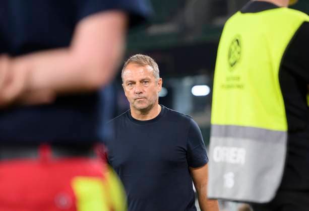 Coach Hans Dieter Hansi FLICK GER on the way to the interview after the match, friendly football match, Germany GER Japan JPN 1 4, on 09 09 2023 in Wolfsburg Germany Â