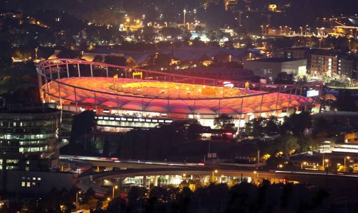 09 09 23 VfB Stuttgart anniversary 130 years Germany, Stuttgart, 09 09 2023, football, Bundesliga, VfB Stuttgart, anniversary 130 years MHP Arena red lighting