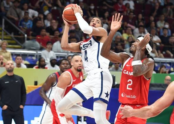USA vs CANADA TYRESE HALIBURTON, basketball player of USA, at the FIBA World Cup match against Canada, for 3rd place, at MOA Arena. Manila, 10.09.2023. photo: Nebojsa Parausic MN press photo BASKETBALL, FIBA, WORLD CUP, USA, CANADA Manila MOA Arena Philippines Copyright: xNebojsaxParausicx xMNxPressx