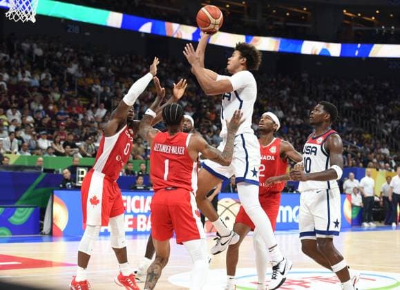 USA vs CANADA CAMERON JOHNSON, basketball player of USA, at the FIBA World Cup match against Canada, for 3rd place, at MOA Arena. Manila, 10.09.2023. photo: Nebojsa Parausic MN press photo BASKETBALL, FIBA, WORLD CUP, USA, CANADA Manila MOA Arena Philippines Copyright: xNebojsaxParausicx xMNxPressx